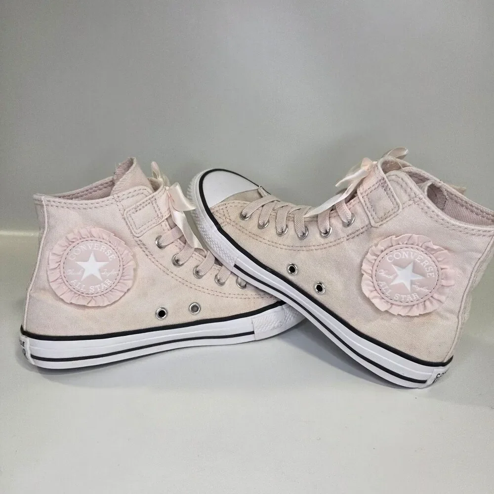 Converse Chuck Taylor High Top Sneaker Pink Ruffle  Bow sz 3 youth (big girls)